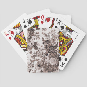 Sepia Brown Vintage Floral Toile Fabric No.3 Poker Cards