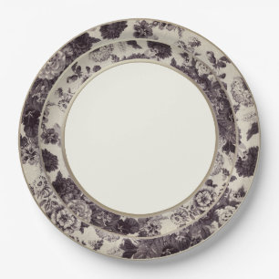 Sepia Brown Vintage Floral Toile Fine China Paper Plates