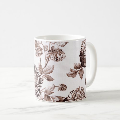 Sepia Brown Vintage Floral Toile No2 Coffee Mug