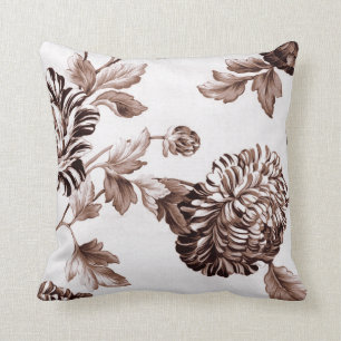 Sepia Brown Vintage Floral Toile No.2 Throw Pillow