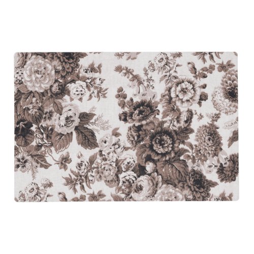 Sepia Brown Vintage Floral Toile No3 Placemat