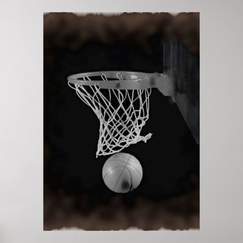 Sepia Brownish Tones Basketball Artwork Poster