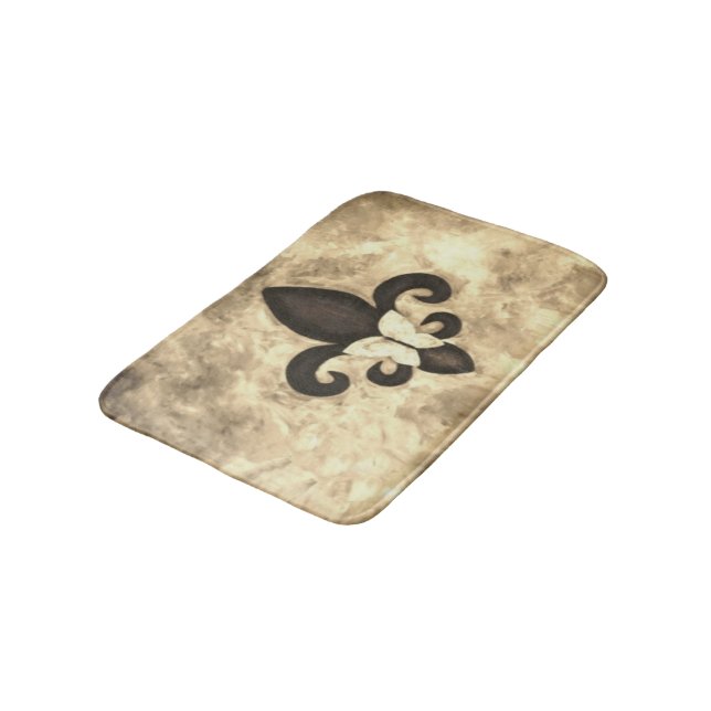 Sepia Butterfleur | Tan Butterfly on Fleur de Lis Bathroom Mat (Angled)