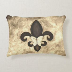 Sepia Butterfleur Tan Butterfly on Fleur de Lis Decorative Pillow