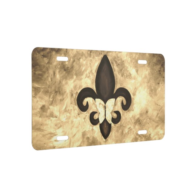 Sepia Butterfleur | Tan Butterfly on Fleur de Lis License Plate (Right)