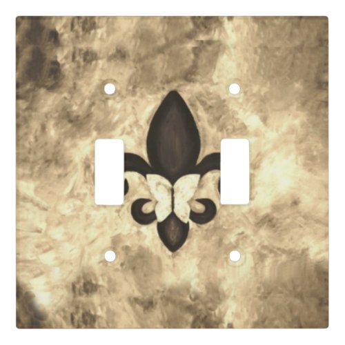 Sepia Butterfleur  Tan Butterfly on Fleur de Lis Light Switch Cover