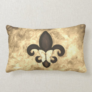 Sepia Butterfleur   Tan Butterfly on Fleur de Lis Lumbar Pillow