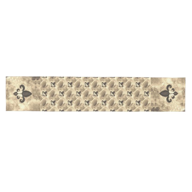 Sepia Butterfleur | Tan Butterfly on Fleur de Lis Medium Table Runner (Horizontal)