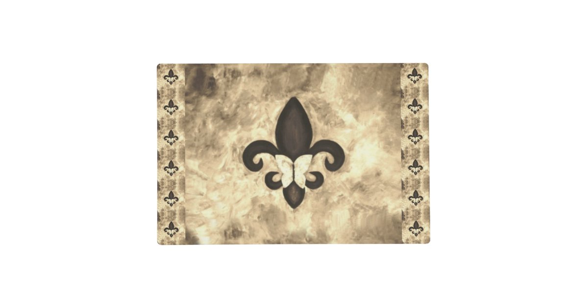 Royal Black Marble Brown Leather Fleur De Lis Lunch Box