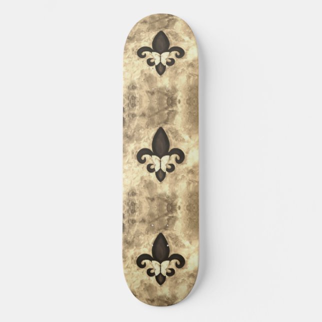Sepia Butterfleur | Tan Butterfly on Fleur de Lis Skateboard Deck (Front)