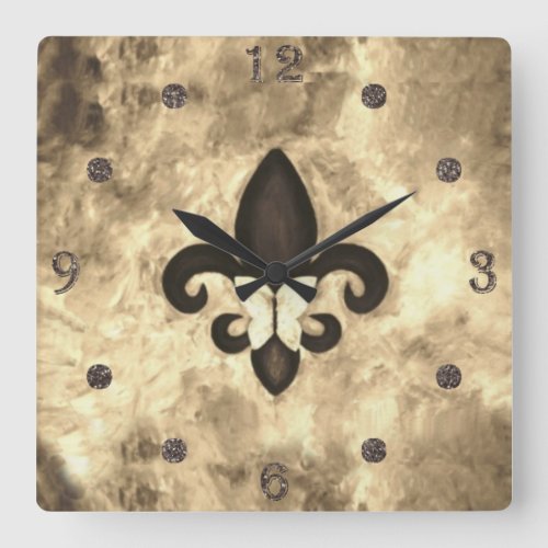 Sepia Butterfleur  Tan Butterfly on Fleur de Lis Square Wall Clock