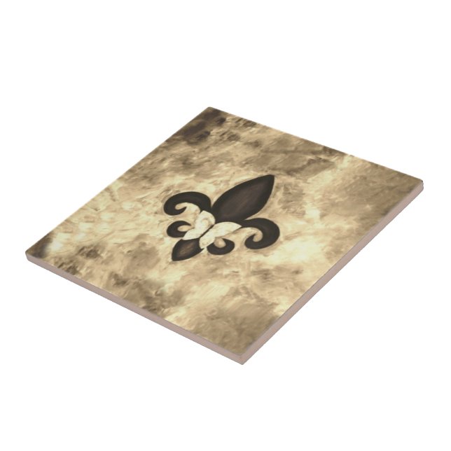 Sepia Butterfleur | Tan Butterfly on Fleur de Lis Tile (Side)