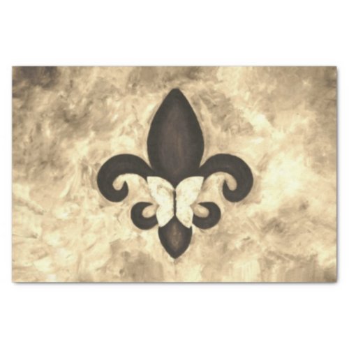 Sepia Butterfleur  Tan Butterfly on Fleur de Lis Tissue Paper