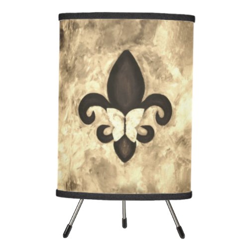 Sepia Butterfleur  Tan Butterfly on Fleur de Lis Tripod Lamp