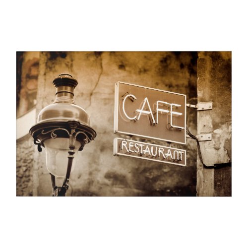 Sepia cafe sign Paris France Acrylic Print