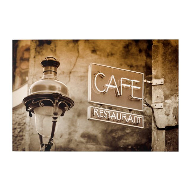 Sepia cafe sign, Paris, France Acrylic Print (Front)