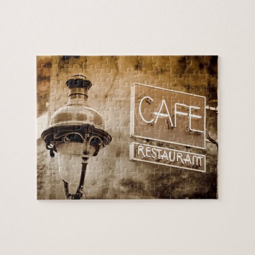Sepia cafe sign Paris France Jigsaw Puzzle