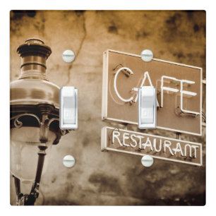 Sepia cafe sign, Paris, France Light Switch Cover