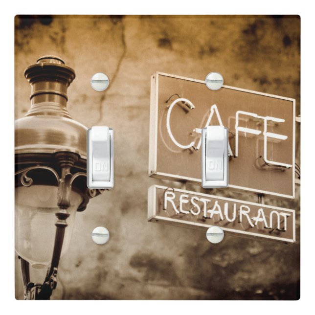 Sepia cafe sign, Paris, France Light Switch Cover (In Situ)