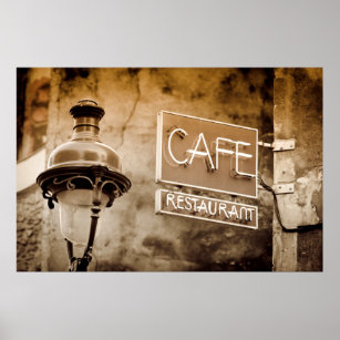 Sepia cafe sign, Paris, France Poster