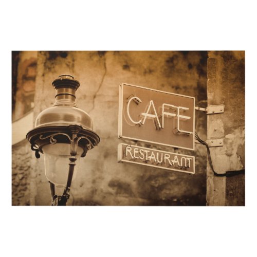 Sepia cafe sign Paris France Wood Wall Art
