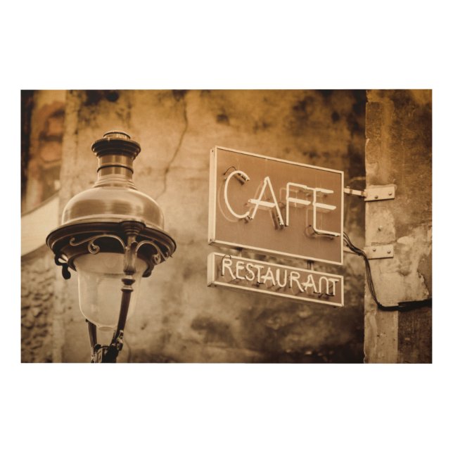 Sepia cafe sign, Paris, France Wood Wall Art (Front)