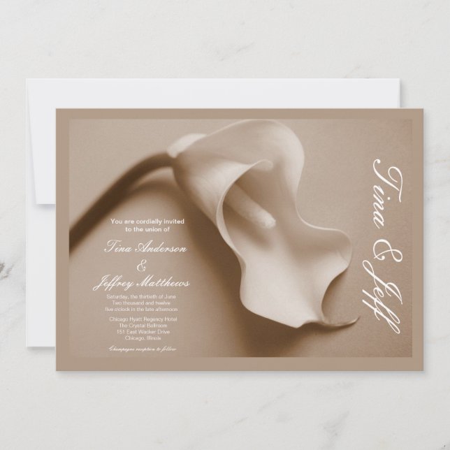 sepia calla lily wedding invitation (Front)
