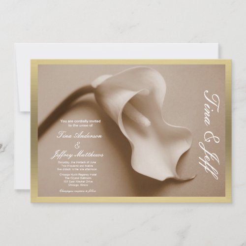 sepia calla lily wedding invitation gilt edge