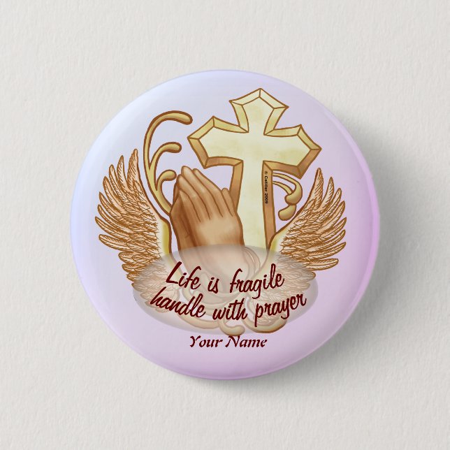 Sepia Christian Prayer Hands Button (Front)