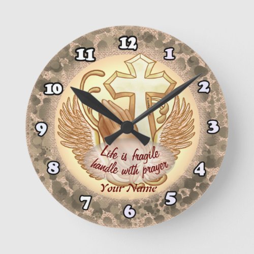 Sepia Christian Prayer Hands custom name clock