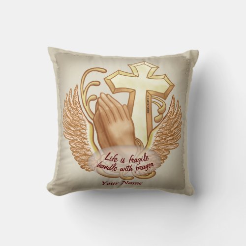 Sepia Christian Prayer Hands Throw Pillow