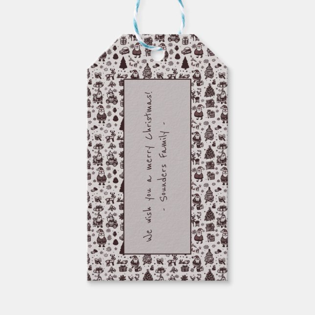 Sepia Christmas Pattern Gift Tags (Front)