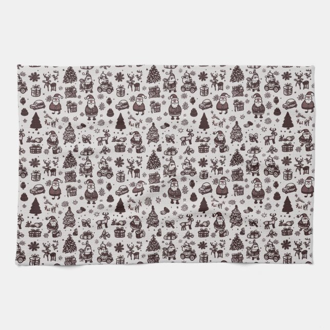 Sepia Christmas Pattern Kitchen Towel (Horizontal)