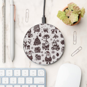Sepia Christmas Pattern Wireless Charger