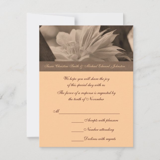 Sepia Clematis Flower Wedding RSVP Card (Front)