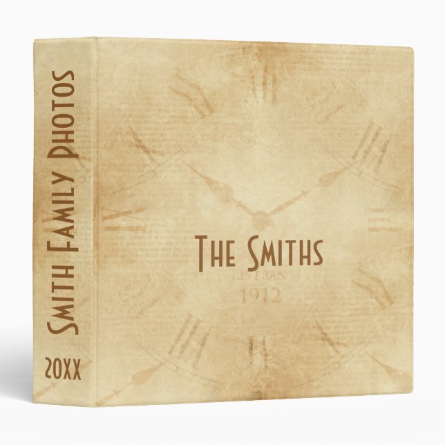 Sepia Clock Face Steampunk 3 Ring Binder (Front/Spine)