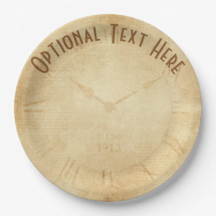 Sepia Clock Face Steampunk Paper Plates
