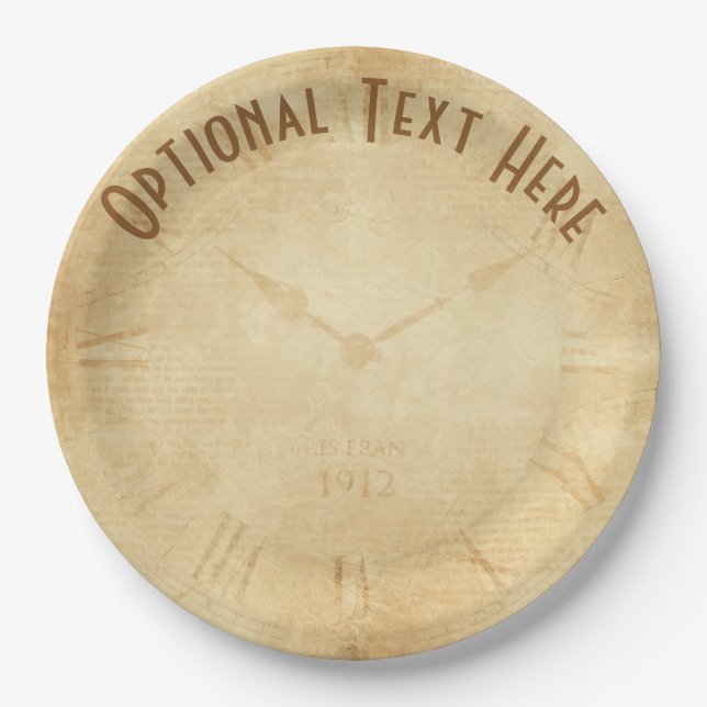 Sepia Clock Face Steampunk Paper Plates (Front)