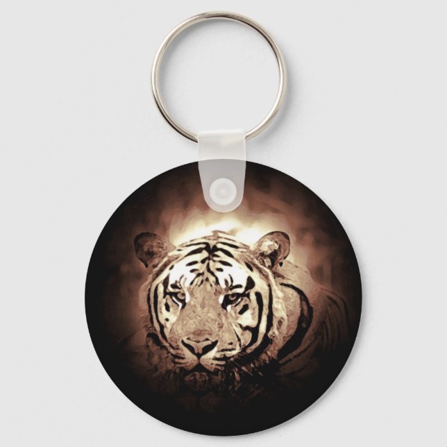 Sepia Color Tiger Wild Big Cat Keychain (Front)