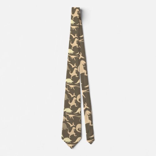 Sepia Color Tone Dinosaur silhouette pattern Tyra Neck Tie