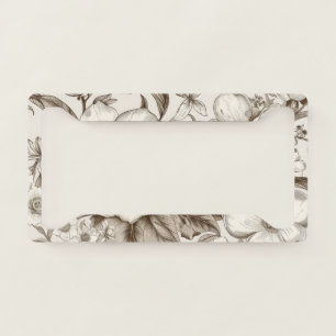 Sepia Cottagecore Floral Garden Cream Vintage License Plate Frame