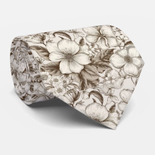 Sepia Cottagecore Floral Garden Cream Vintage Neck Tie