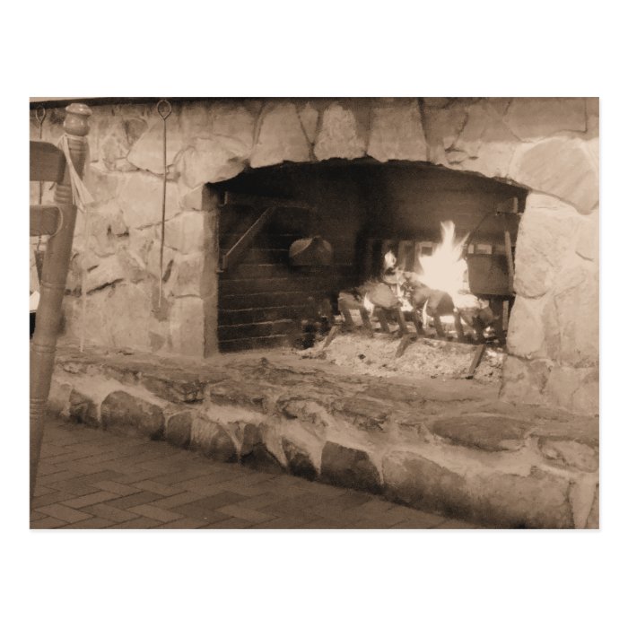 Sepia Country Fireplace Photo Postcard