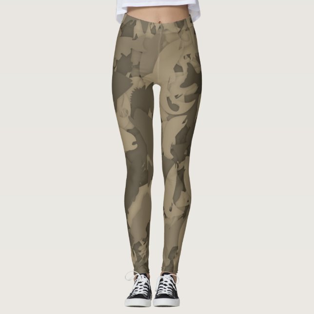 Sepia Country Girl Fishing Camouflage Pattern Leggings (Front)
