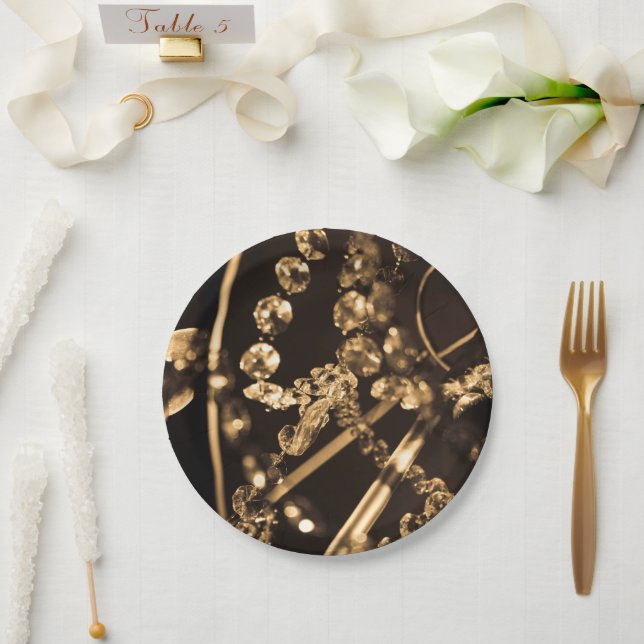 Sepia Crystal Chandelier Paper Plates (Wedding)