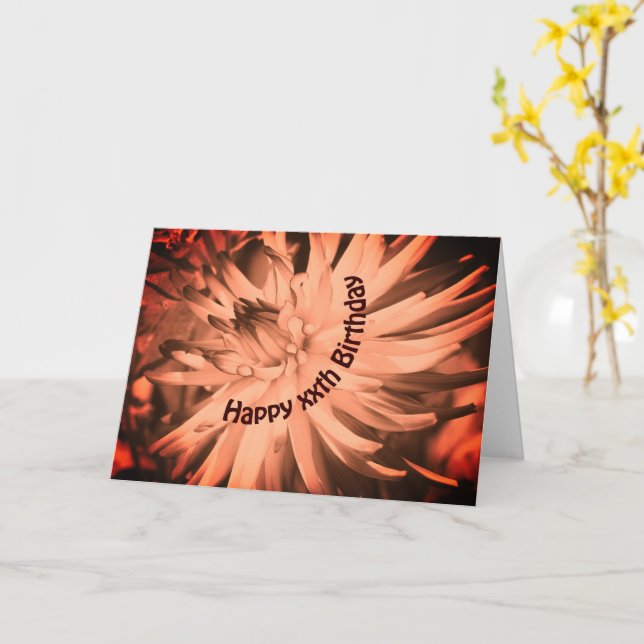 Sepia Dahlia Flower Personalized Birthday Card (Yellow Flower)