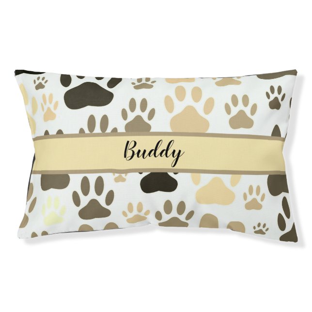 Sepia Dog Paws All Over Custom Dog Name  Pet Bed (Front)