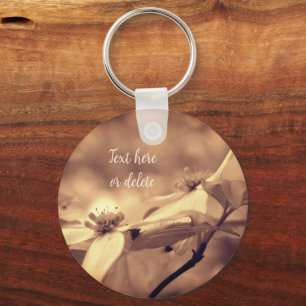 Sepia Dogwood Flowers Personalized Keychain