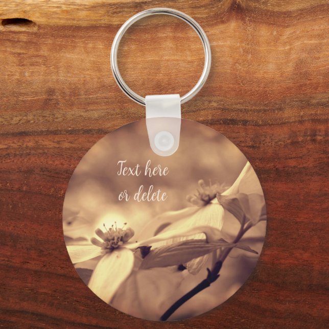 Sepia Dogwood Flowers Personalized Keychain (Front)