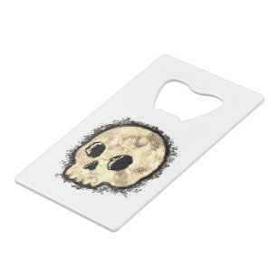 Sepia Dotted Halftone Skull Watercolor Credit Card Bottle Opener